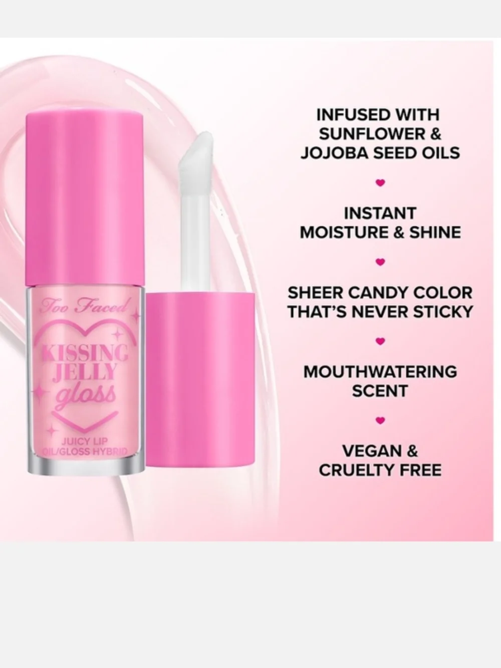 Too Faced Kissing Jelly Gloss In Pink Sherbet NWOB